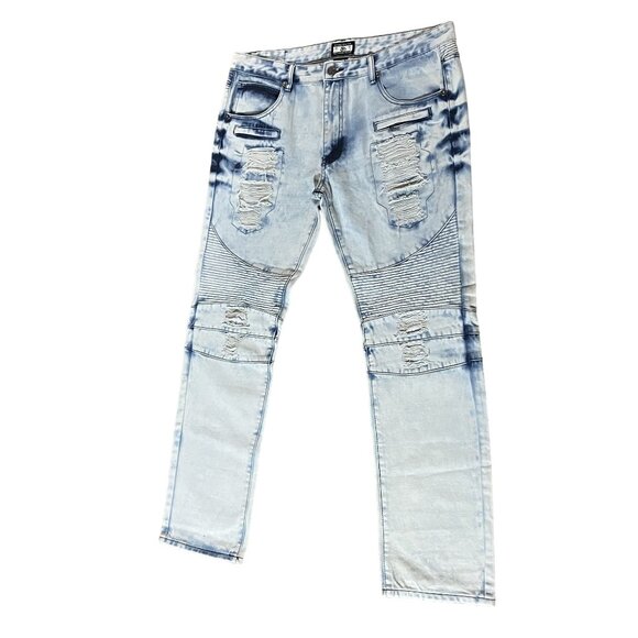 Gray Earth Men's Distressed Light Blue Jeans W40/L34 100% Cotton - Picture 2 of 5